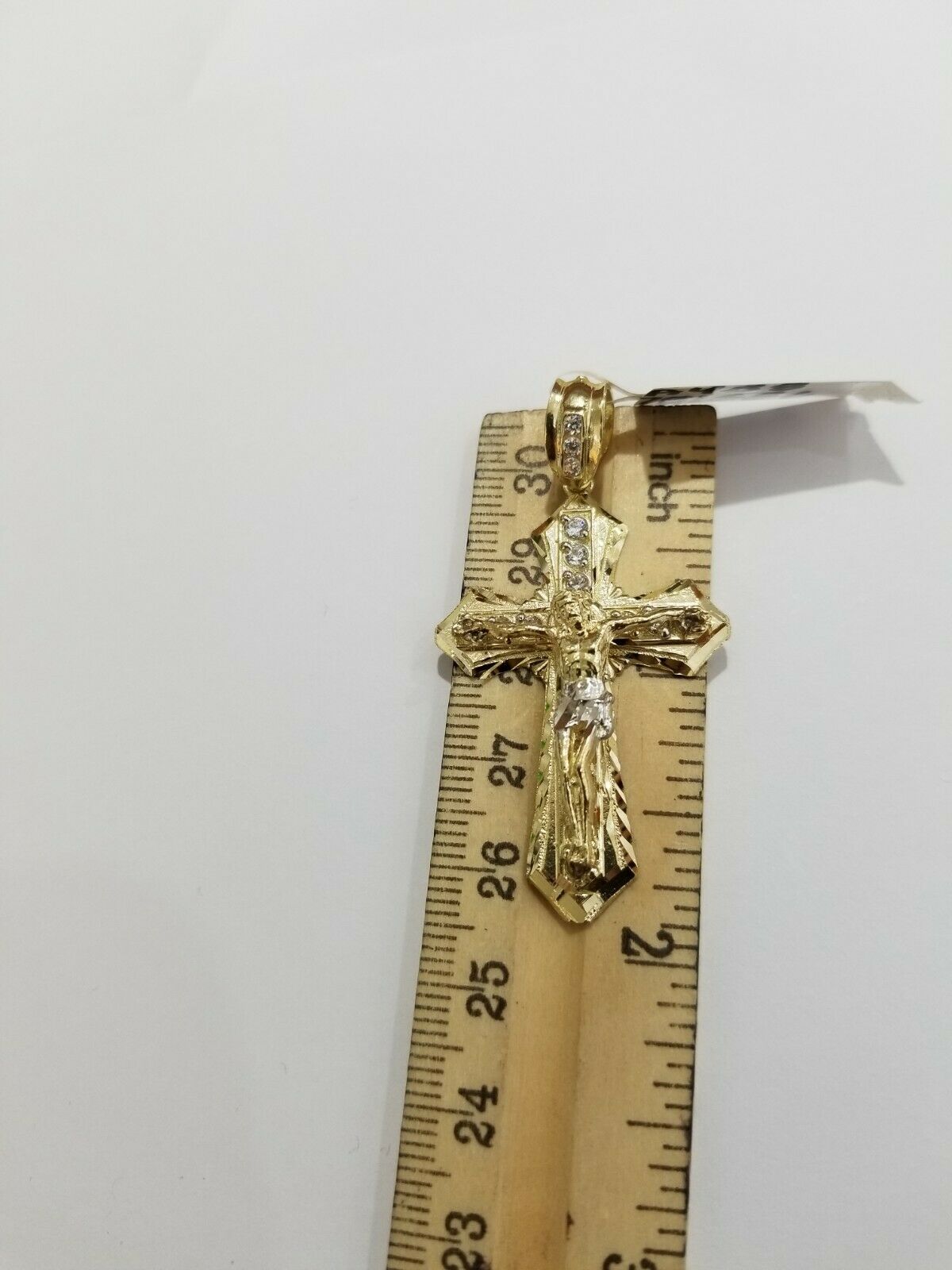 10k Yellow Gold Men Jesus Cross Charm pendant Diamond Cut Crucifix 2" REAL 10k