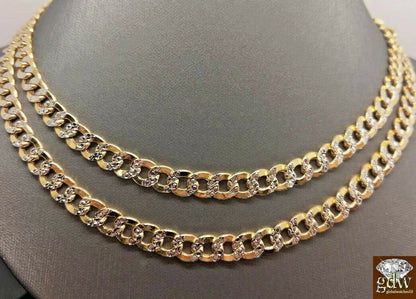 REAL 10k Yellow Gold  link Chain Necklace Diamond Cut Cuban 22 24" 26 28 30" Men