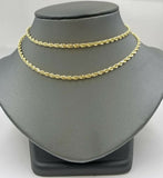 14k SOLID Yellow Gold Rope Chain Diamond Cut 3mm 24" Inches Lobster Lock Real