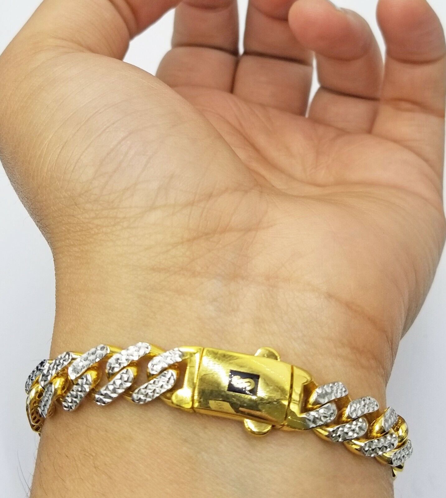 10K Yellow Gold Royal Monaco Cuban Bracelet 11mm Long Diamond Cut 8 inch