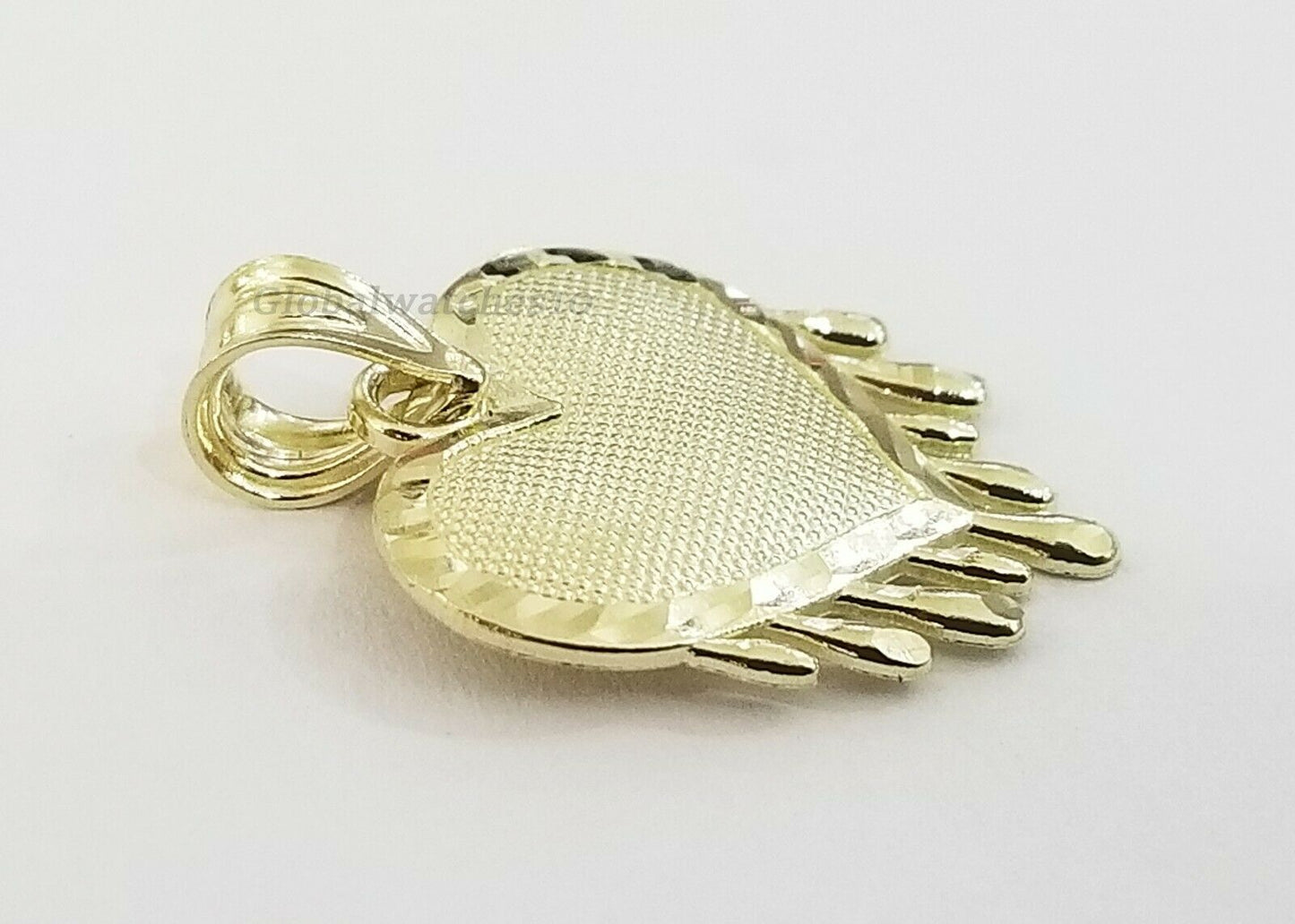 Real 10K Yellow Gold Love Dripping Heart Diamond Cut Men Women Charm Pendant