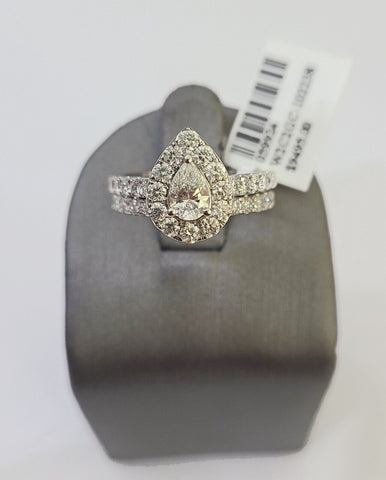 REAL 14k White Gold Diamond Ring Pear Shaped Ladies Wedding Engagement