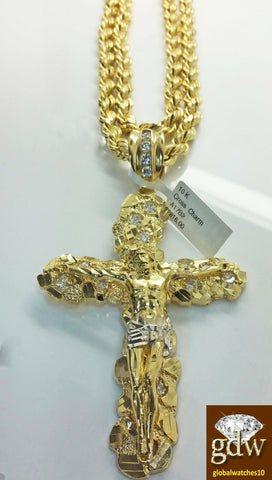 Real 10k Yellow Gold Rope Chain 26" 7mm And Real 10k Jesus Cross