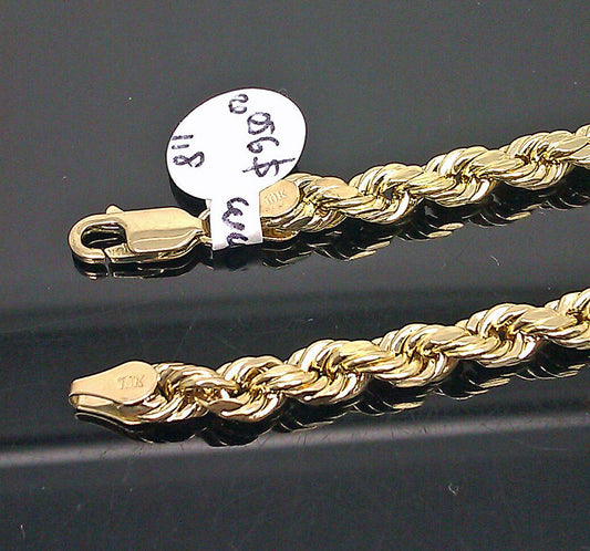 10K Men Yellow Gold Rope Bracelet 5mm 8" Inches Real Gold