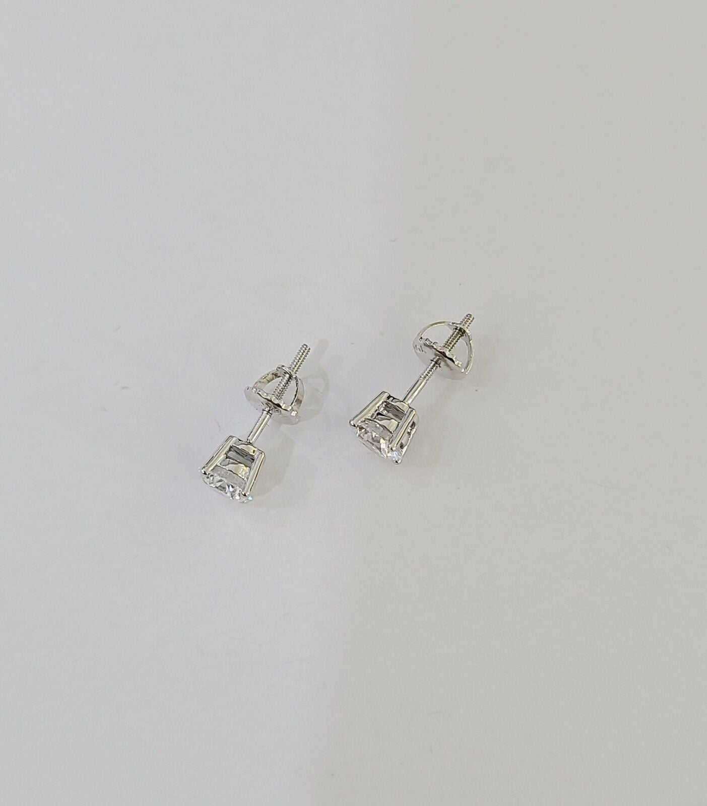 10k White gold Round Earrings Diamond screw-back Lab Created Women Men Studs