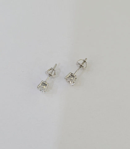 10k White gold Round Earrings Diamond screw-back Lab Created Women Men Studs