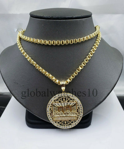 REAL 10k Gold last Supper Pendant Charm Men 10k Byzantine Rope Cuban chain Set