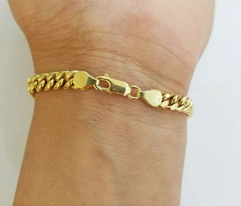 10K Yellow Gold ID Bracelet With Miami Cuban Chain 6mm 8" Long ,Hand chain 10kt