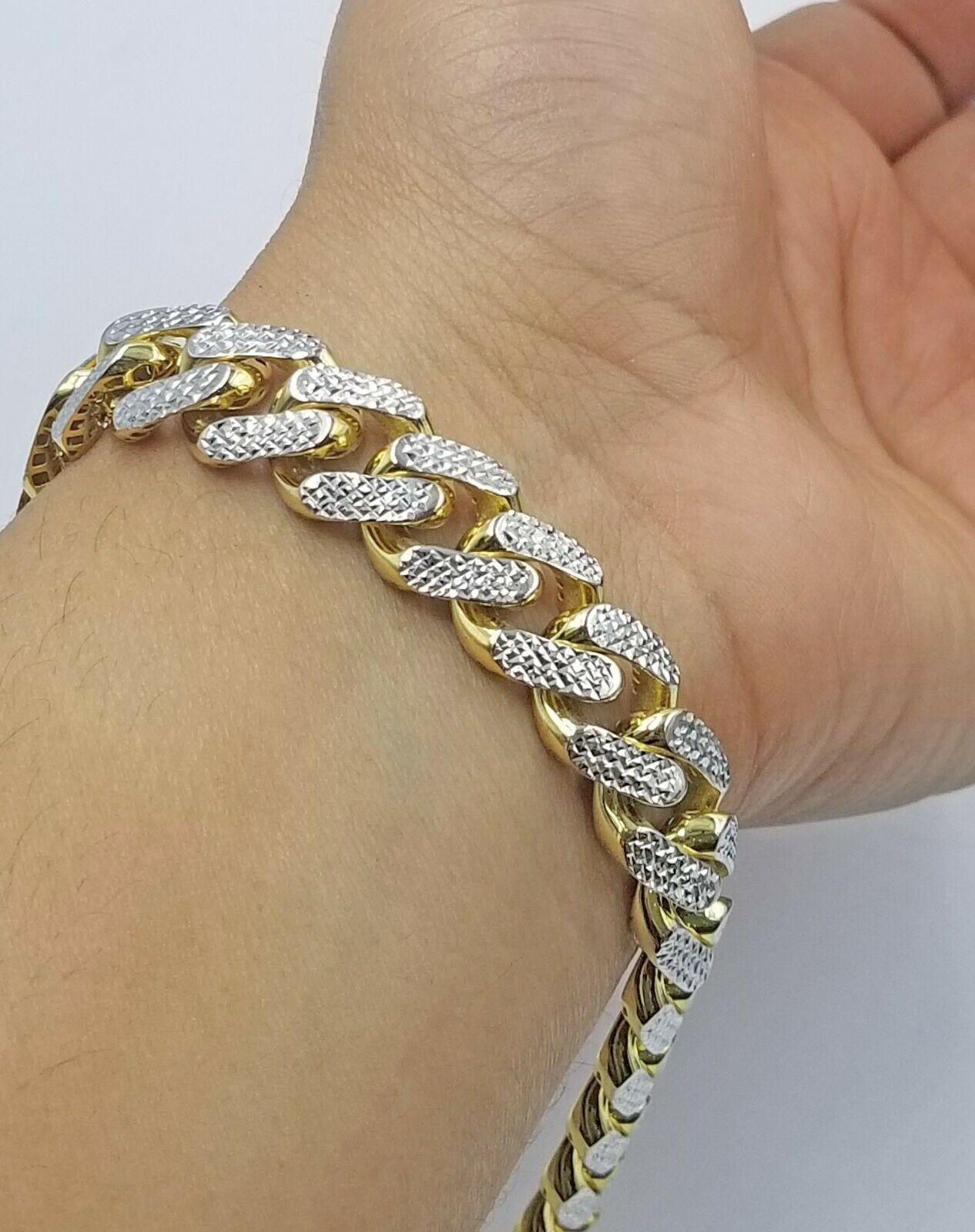 Real 10k Gold Monaco chain`14mm Cuban Link Royal Bracelet Set Diamond Cut