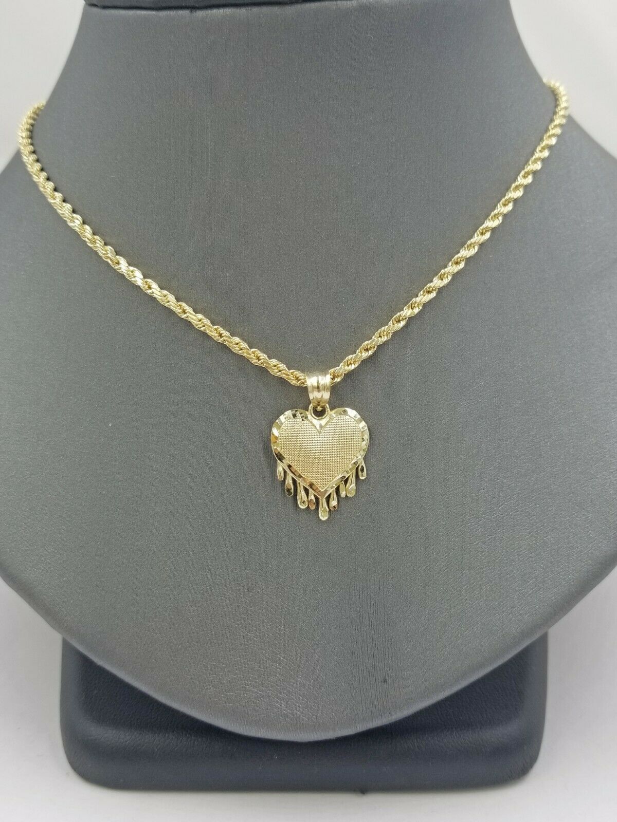 Real 10k Gold Heart Pendant Rope Chain Ladies Charm Necklace,18 20 22 24 26 28