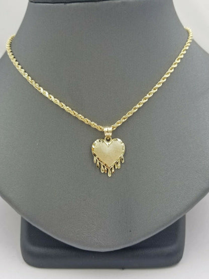 Real 10k Gold Heart Pendant Rope Chain Ladies Charm Necklace,18 20 22 24 26 28