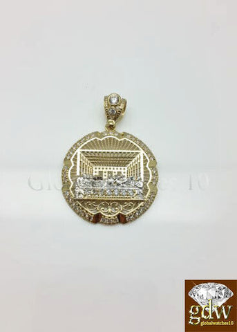 10k Yellow Gold Last supper Pendant Charm 3mm Rope Chain 22" 24" 26" 28"