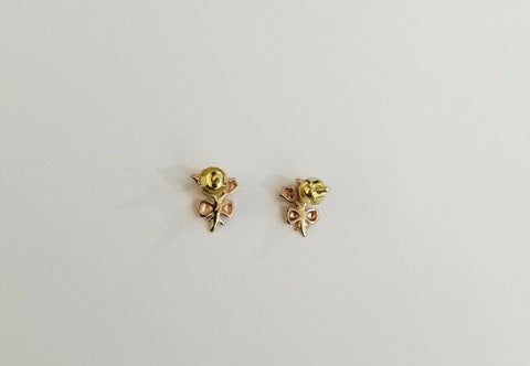 Real 10k rose gold flower Earring with 0.04CT diamond screw-bag Women studs
