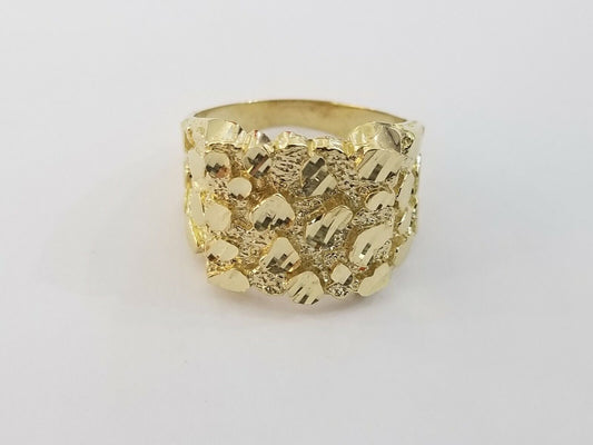 10k Real Yellow Gold Nugget Casual Ring Men Sizable Band, 10k Gold Men/Women