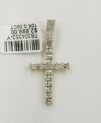 10k Yellow Gold 0.50CT Genuine diamond Cross Charm/Pendant with 1.25" Jesus Real