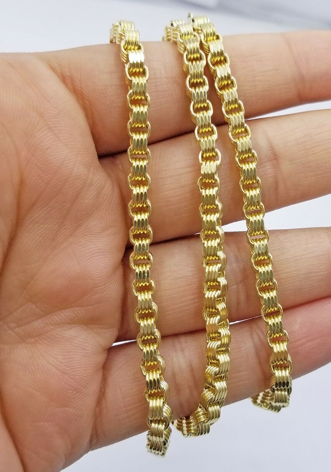 Real 10k Yellow Gold Byzantine Chain Necklace 20 Inch 4mm real Gold Men