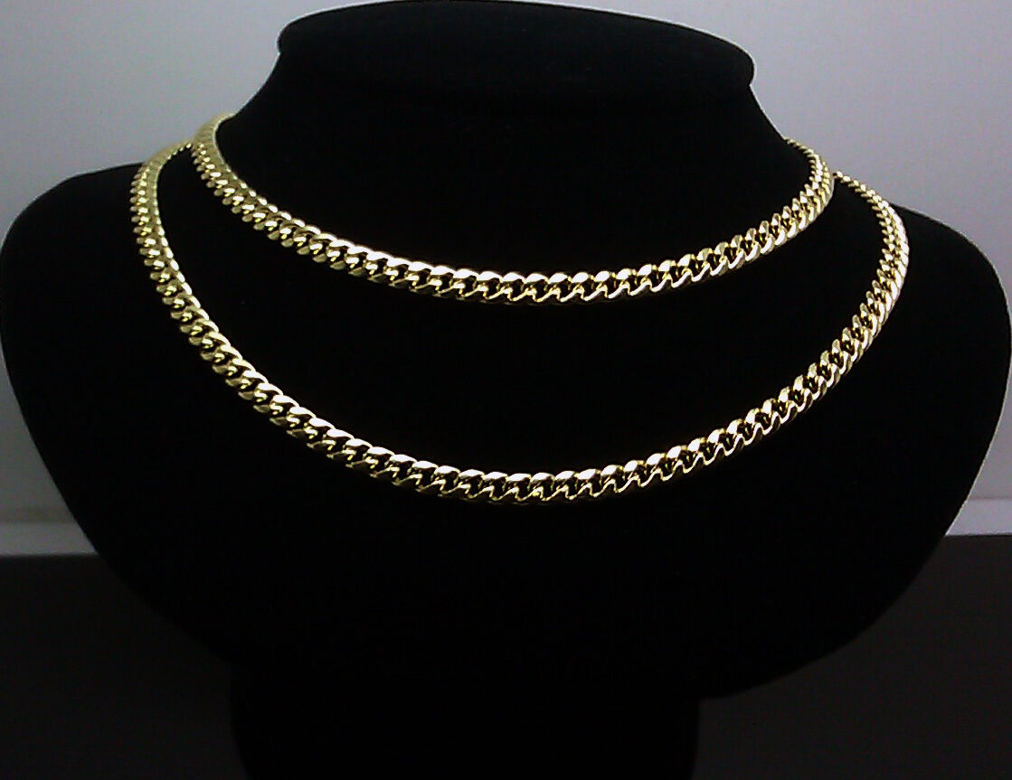 Real 10K Gold Chain Men women Miami Cuban Link Necklace 28" 5mm lobster, STRONG