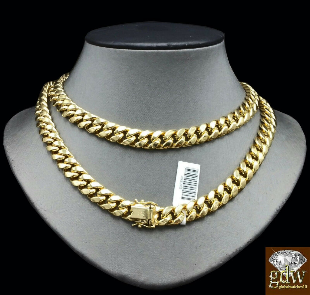 10K Gold Chain Men Necklace 11mm 21 Inch Box Lock Miami Cuban Link