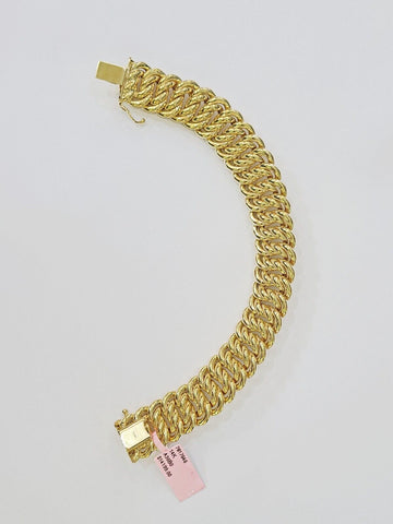 14K Yellow Gold Flat Byzantine Link Bracelet 16mm 7.5" inch Real Genuine