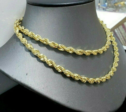 Solid 10k Gold Rope Chain 6mm Necklace 20" 22" 24" 26" 28" Diamond Cut REAL 10kt
