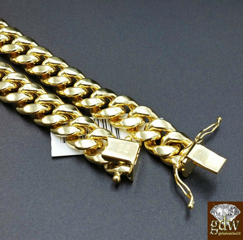 Real 10K Yellow Gold Miami Cuban Chain Necklace 11mm 30" Box Clasp