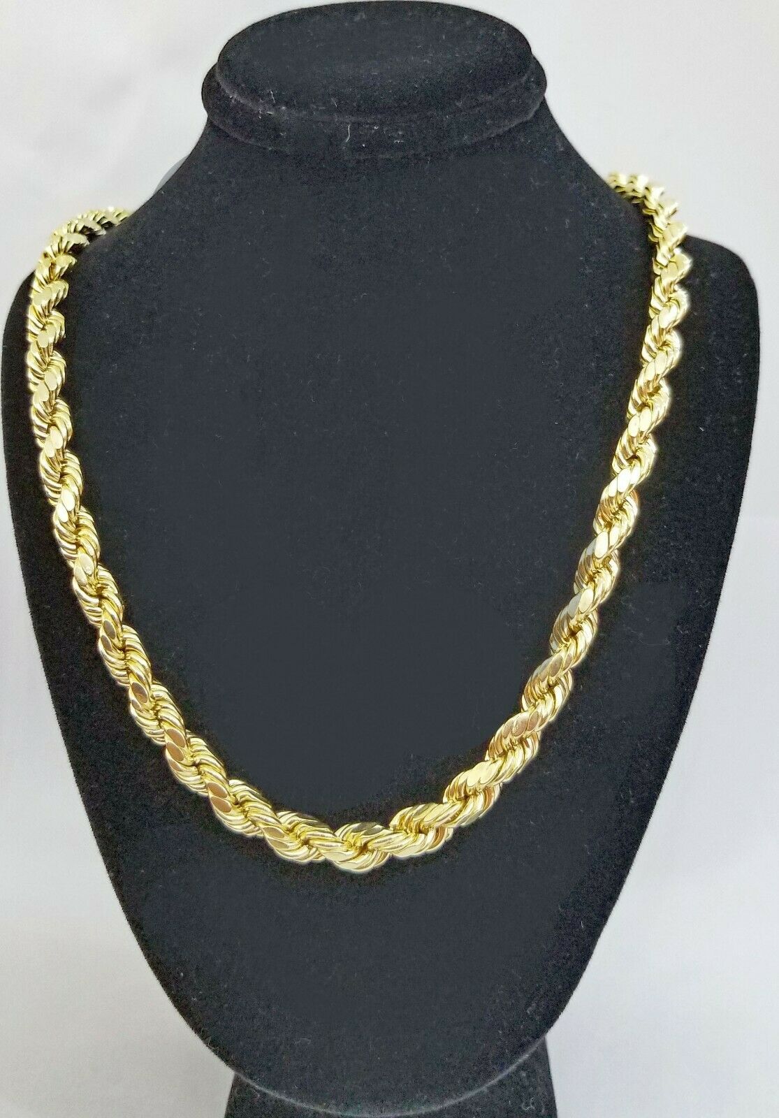 REAL 10K Gold Rope Chain Necklace 7mm 30 Inch Men's 10 k yellow Gold Diamond Cut