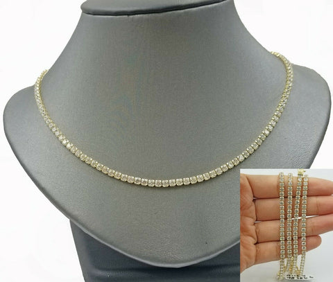 10K Yellow Gold 3mm Tennis Chain Bracelet Necklace Set Women Real