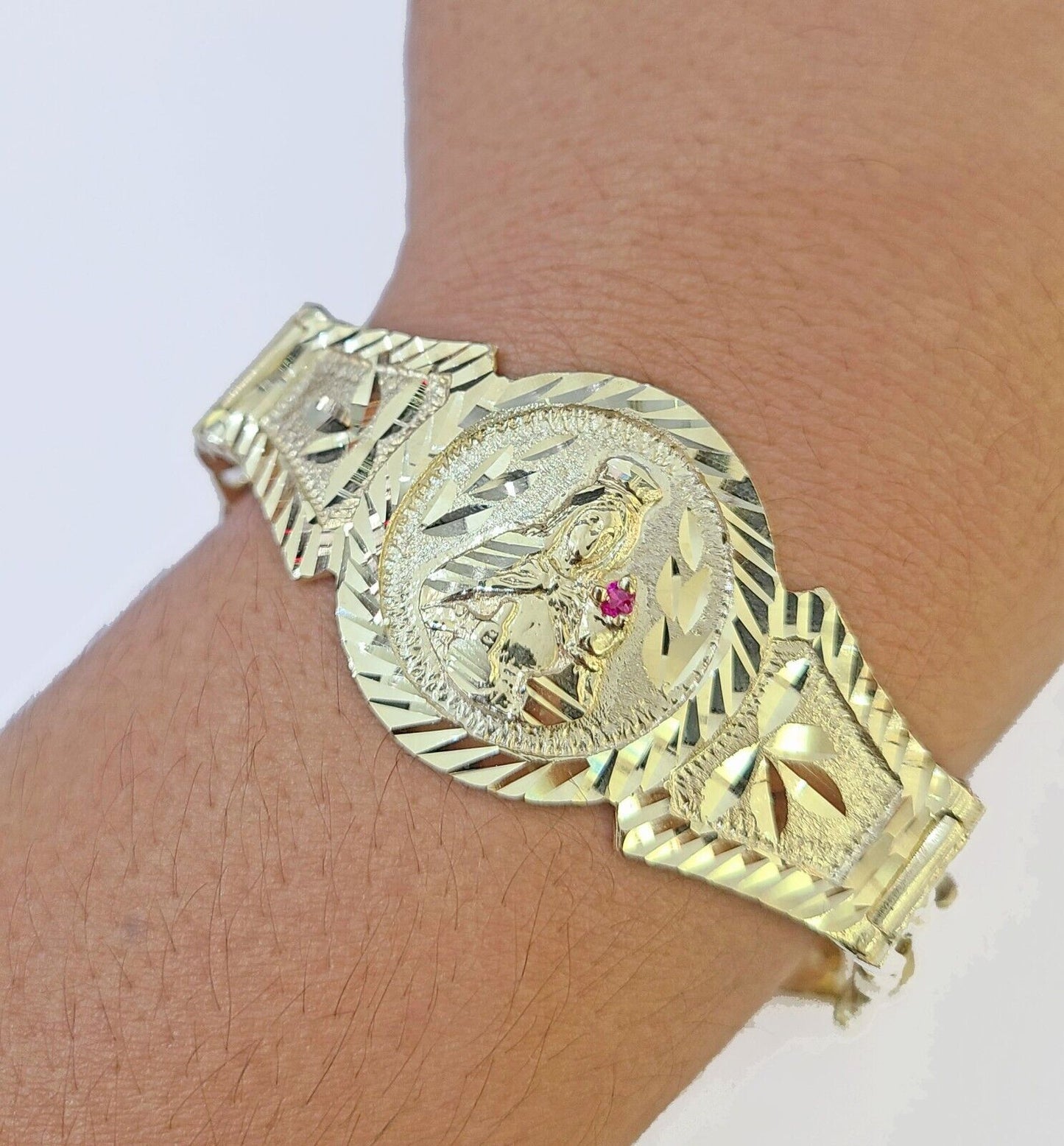 10k Gold Saint Barbara Miami Cuban Bracelet Size 8" 15mm