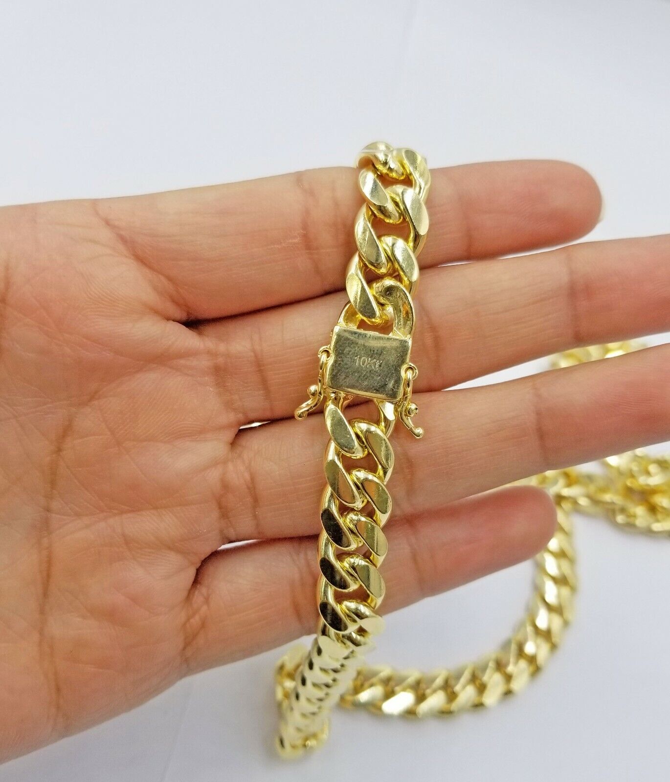 Real Solid Unisex 10k Yellow Gold Miami Cuban Chain 26" Inch Box lock Clasp 11mm