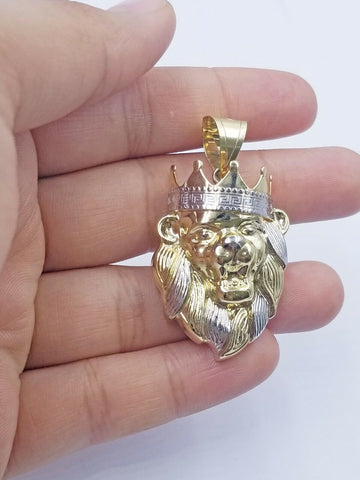 10k Gold Crown Lion Head Charm Pendant 2.5mm 18" 20" 22" 24" 26" Rope Chain