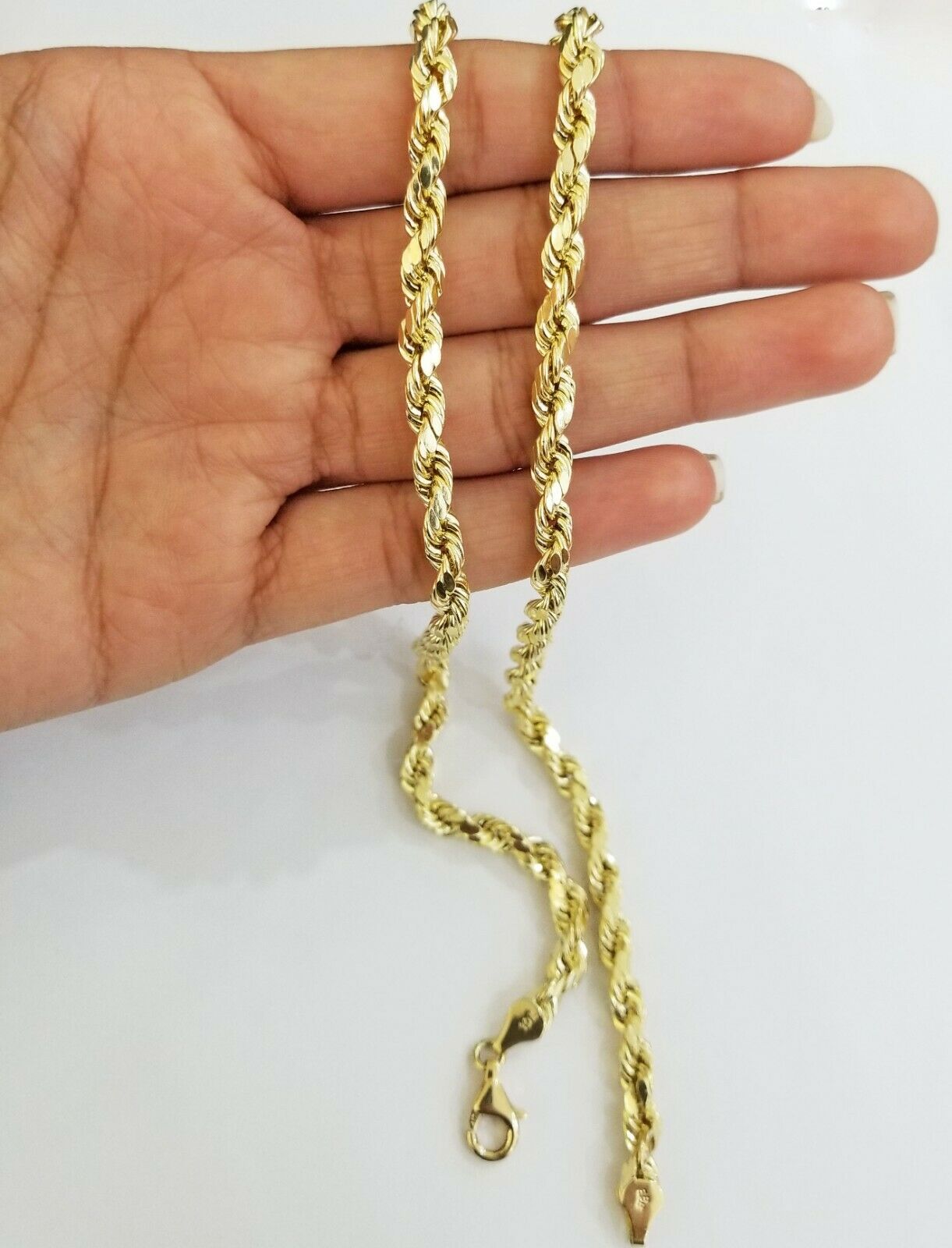 10k REAL Gold Rope Chain 6mm 20"Yellow gold Necklace Men women diamond cuts 10kt