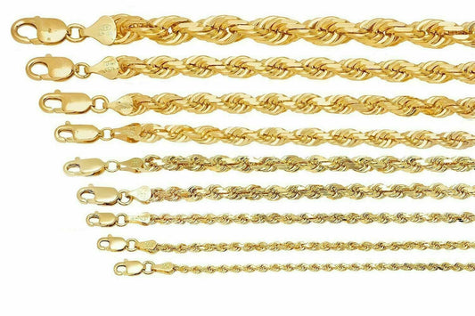 Solid 10k Yellow Gold Rope Chain 1mm-10mm Diamond Cut Pendant Necklace16"-30"