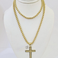 Real 10k Gold Plain Cross Byzantine Chain Necklace 3mm 22" SET 10kt Genuine