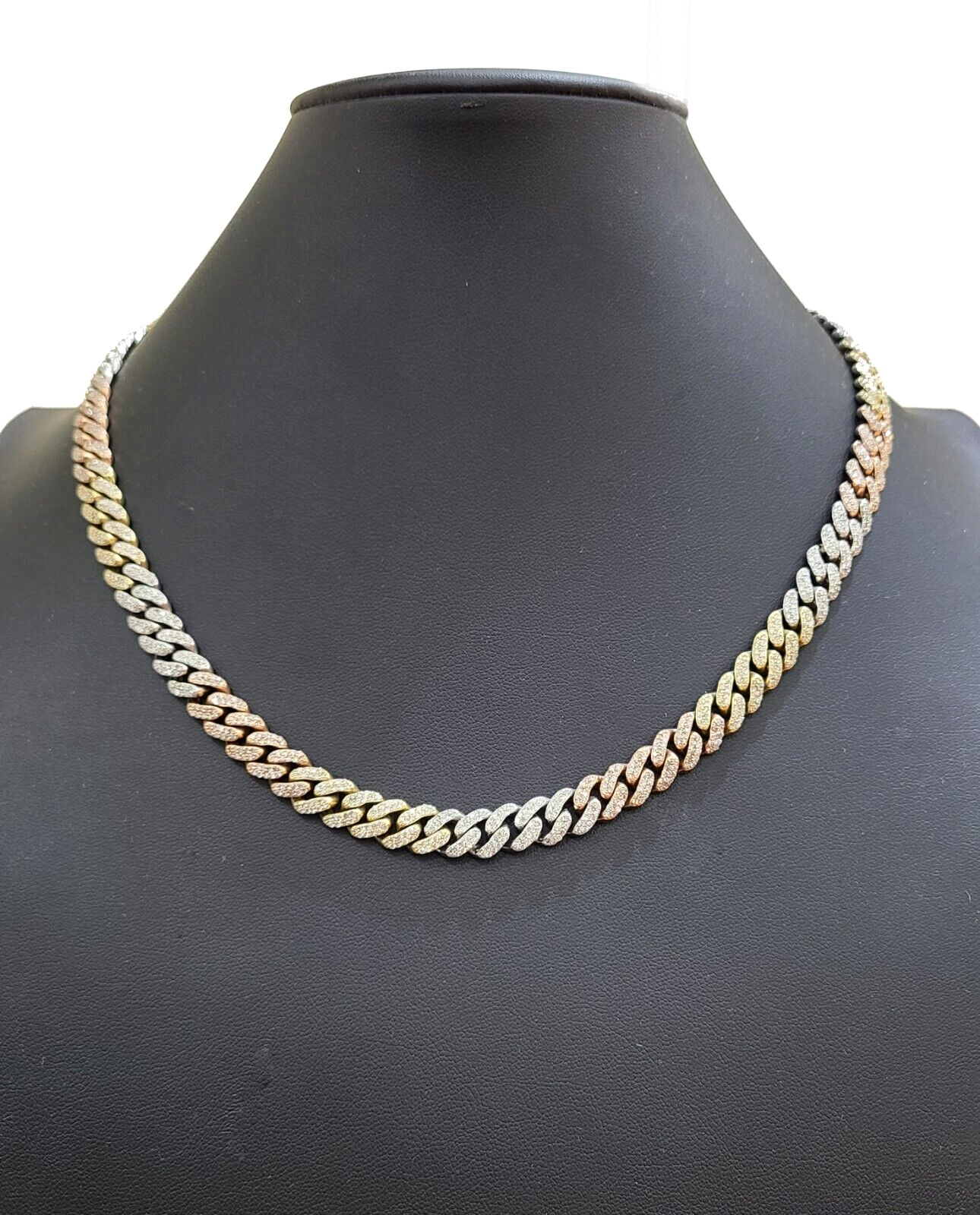 Real Diamond Tricolor Necklace 10k Solid Gold 20" Inch 8mm Miami Cuban Chain