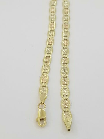 REAL Chain 14K Gold Women Necklace 18"Inch 4mm Three-Tone Gold Diamond Cut SOLID