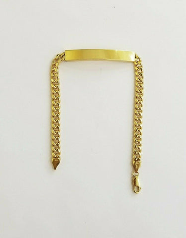 10K Yellow Gold ID Bracelet With Miami Cuban Chain 6mm 8" Long ,Hand chain 10kt