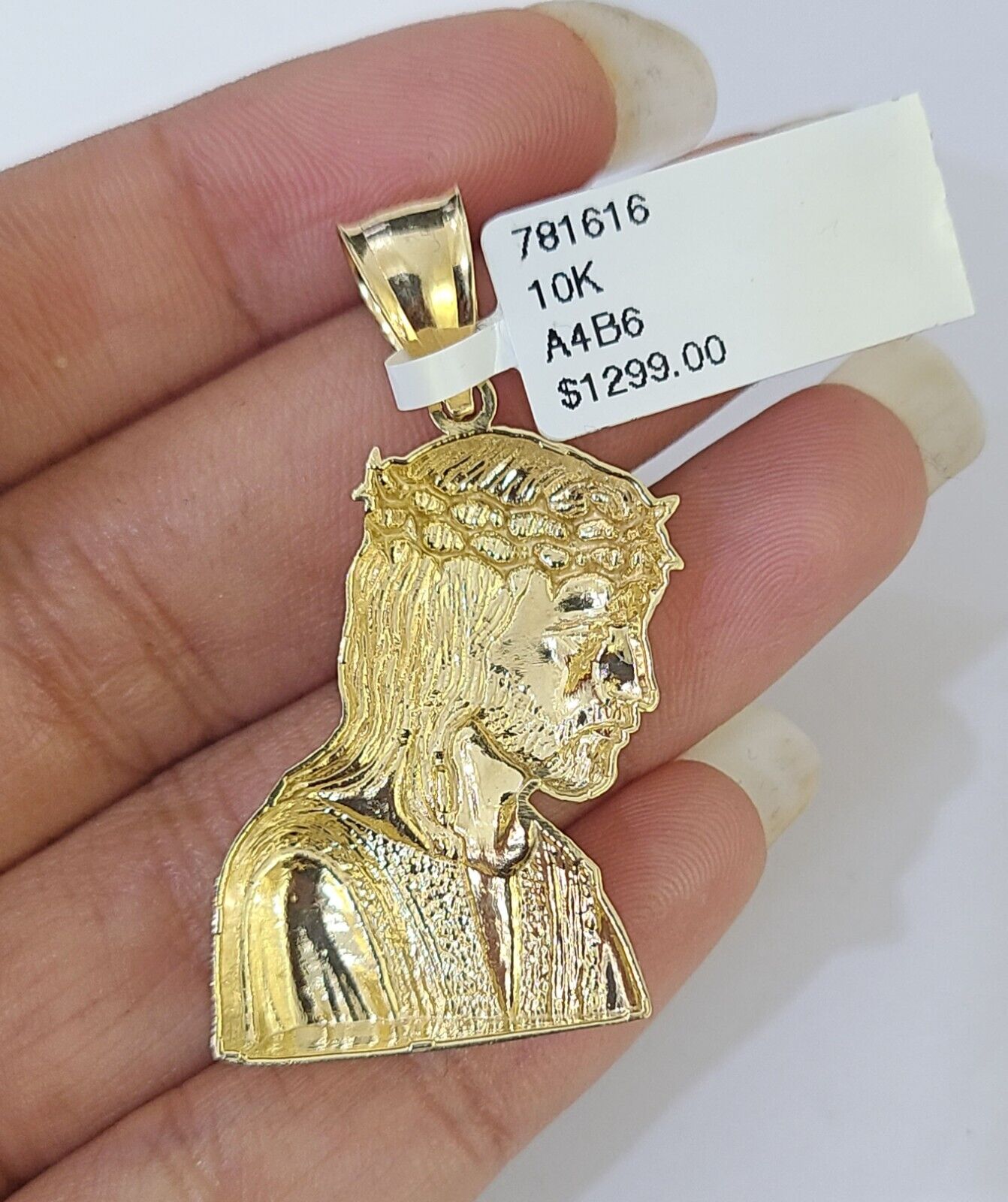 Real 10K Yellow Gold Jesus Head Pendant Charm Genuine 2"