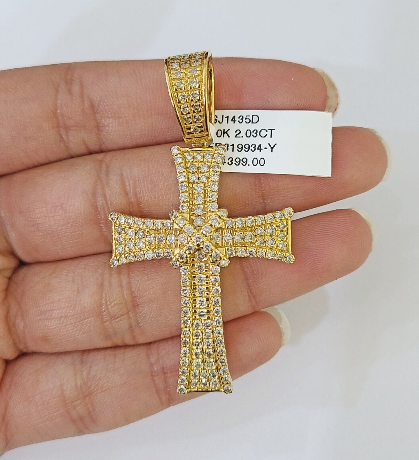 Real 10k Yellow Gold Diamond Cross Charm Men Women Pendant Genuine 2"