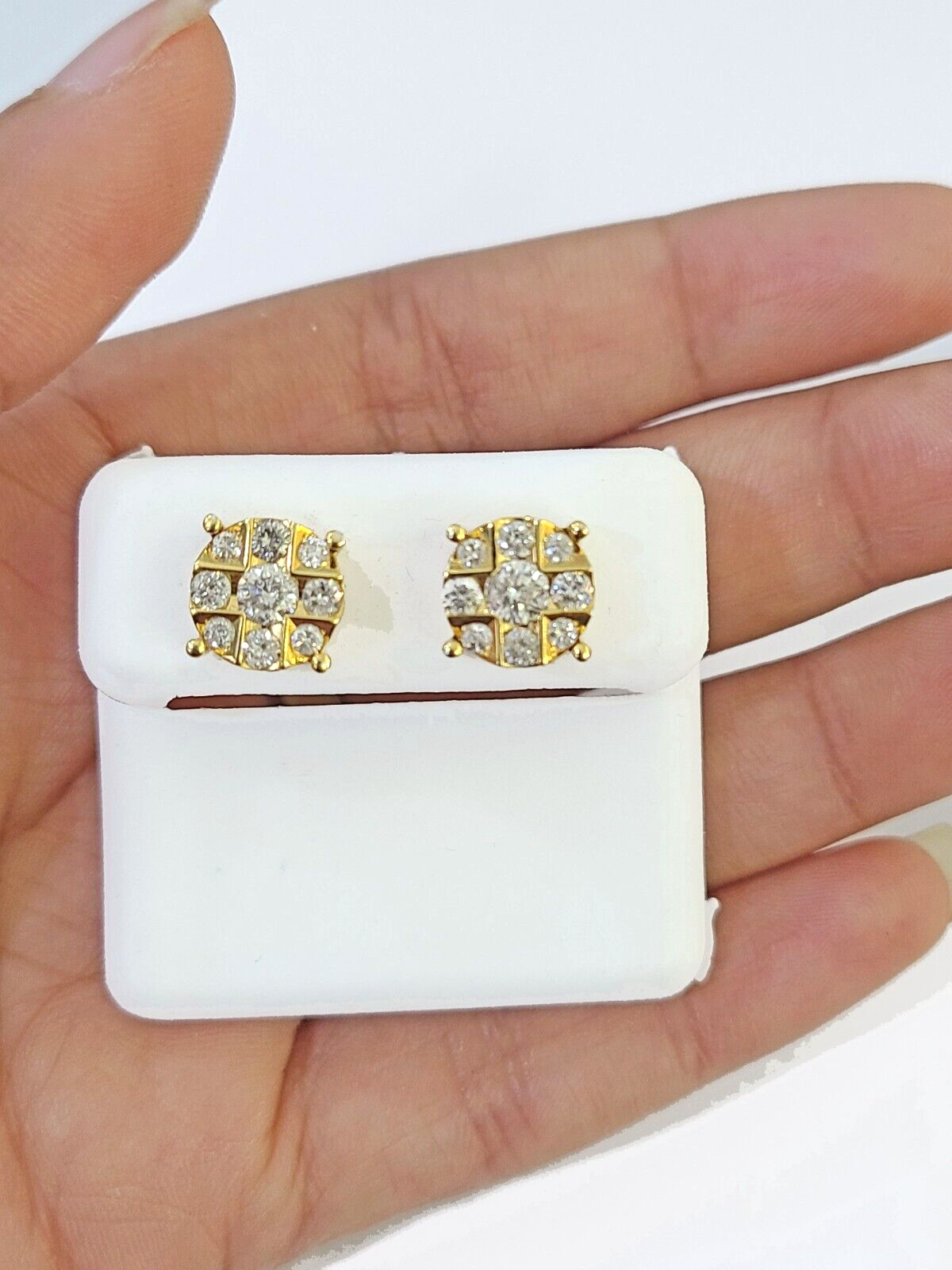 10k Yellow gold flower Earring with Real 0.99CT diamond screw-bag ,Women studs