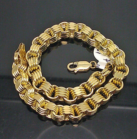10K Yellow Gold Byzantine Box Link Bracelet 9" Long 6.5mm
