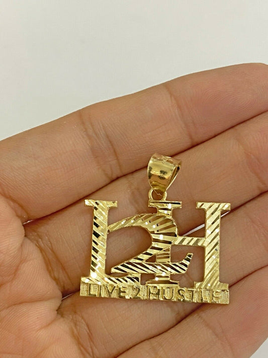 10k Yellow Gold L2H Charm LIVE 2 HUSTLE Pendant DiamondCut Design Men Women Real