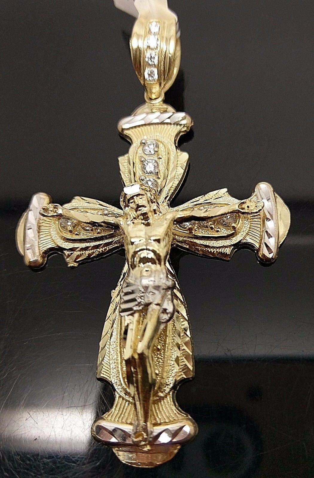 Real 10k Gold Jesus Crucifix Cross Charm Pendant Diamond Cut 10kt Yellow Gold