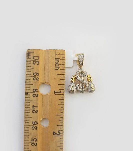 10k Yellow Gold Over Diamond Money Bag Dollar Sign Charm Real Diamond Pendant