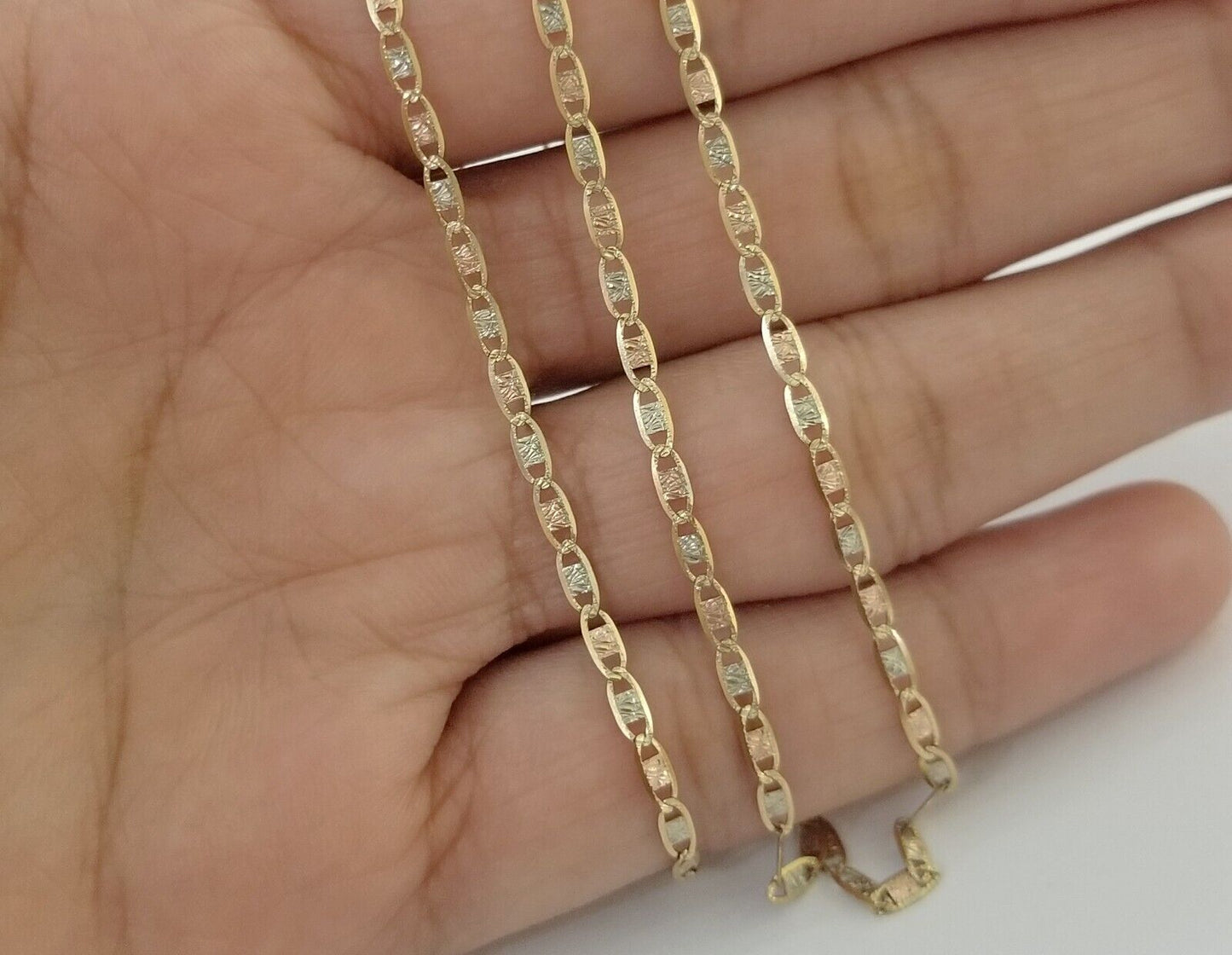 Real 10k Trio Gold Valentino Chain Necklace 1.5mm 18"  Inch Lobster Lock