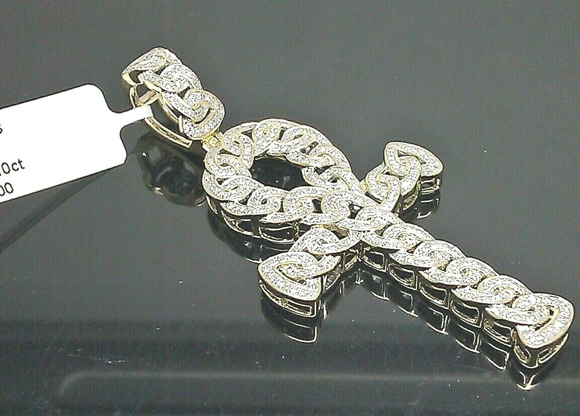 Real 10K gold Diamond Cross Ankh Charm Pendant 1 CT Genuine Diamond Yellow Gold