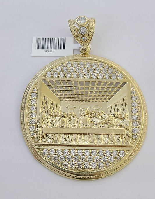 Real 10K Yellow Gold Last Supper Charm Circular Pendent 3"Inch Big Round Pendent