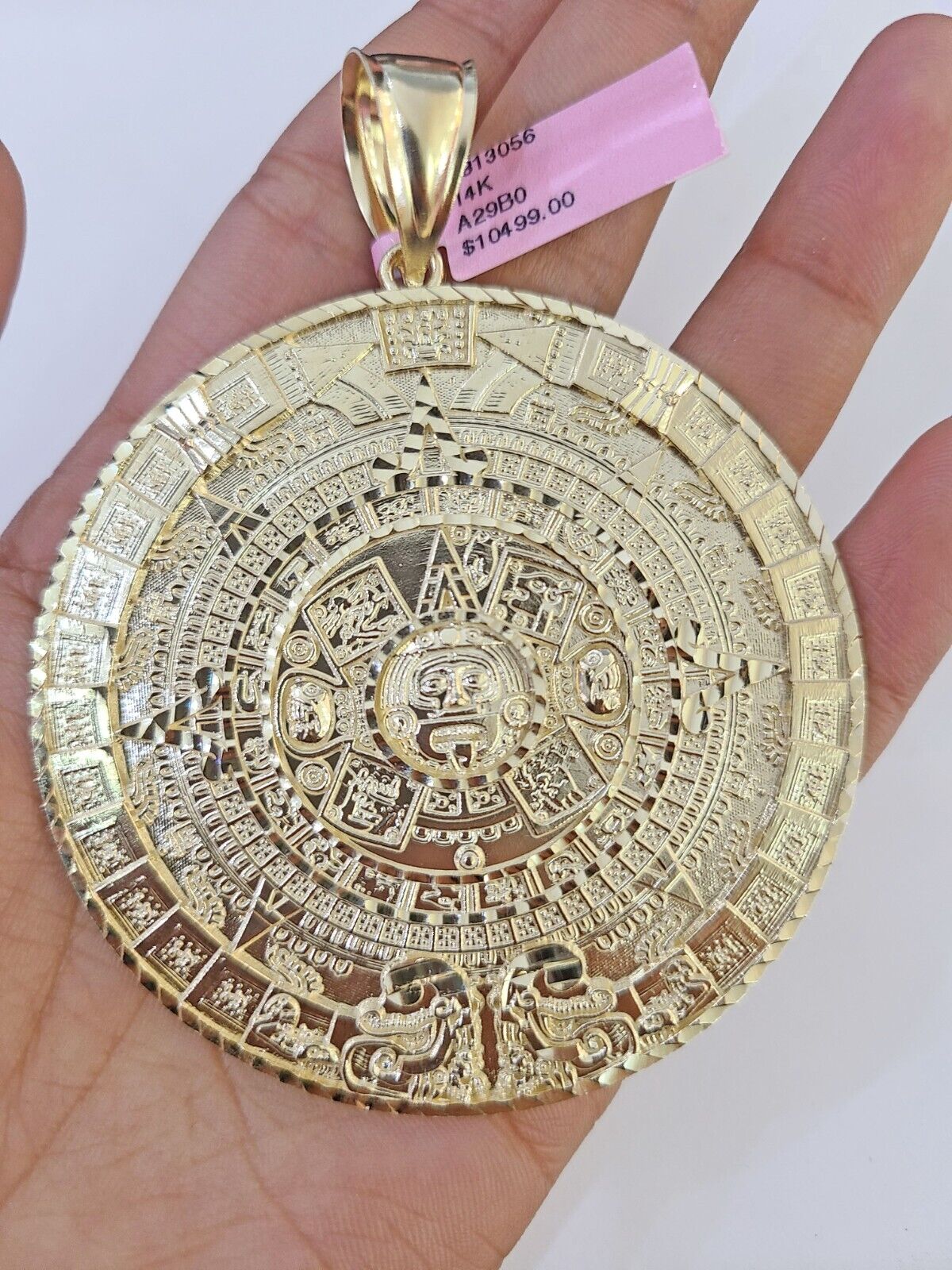 Real 14k Yellow Gold Circular Mayan Calendar / Pendant Charm 3 inches 14kt