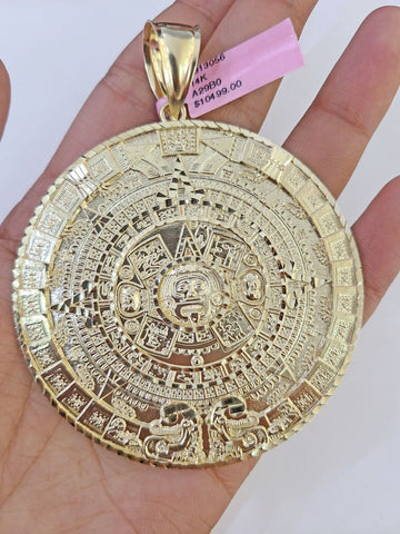 Real 14k Yellow Gold Circular Mayan Calendar / Pendant Charm 3 inches 14kt