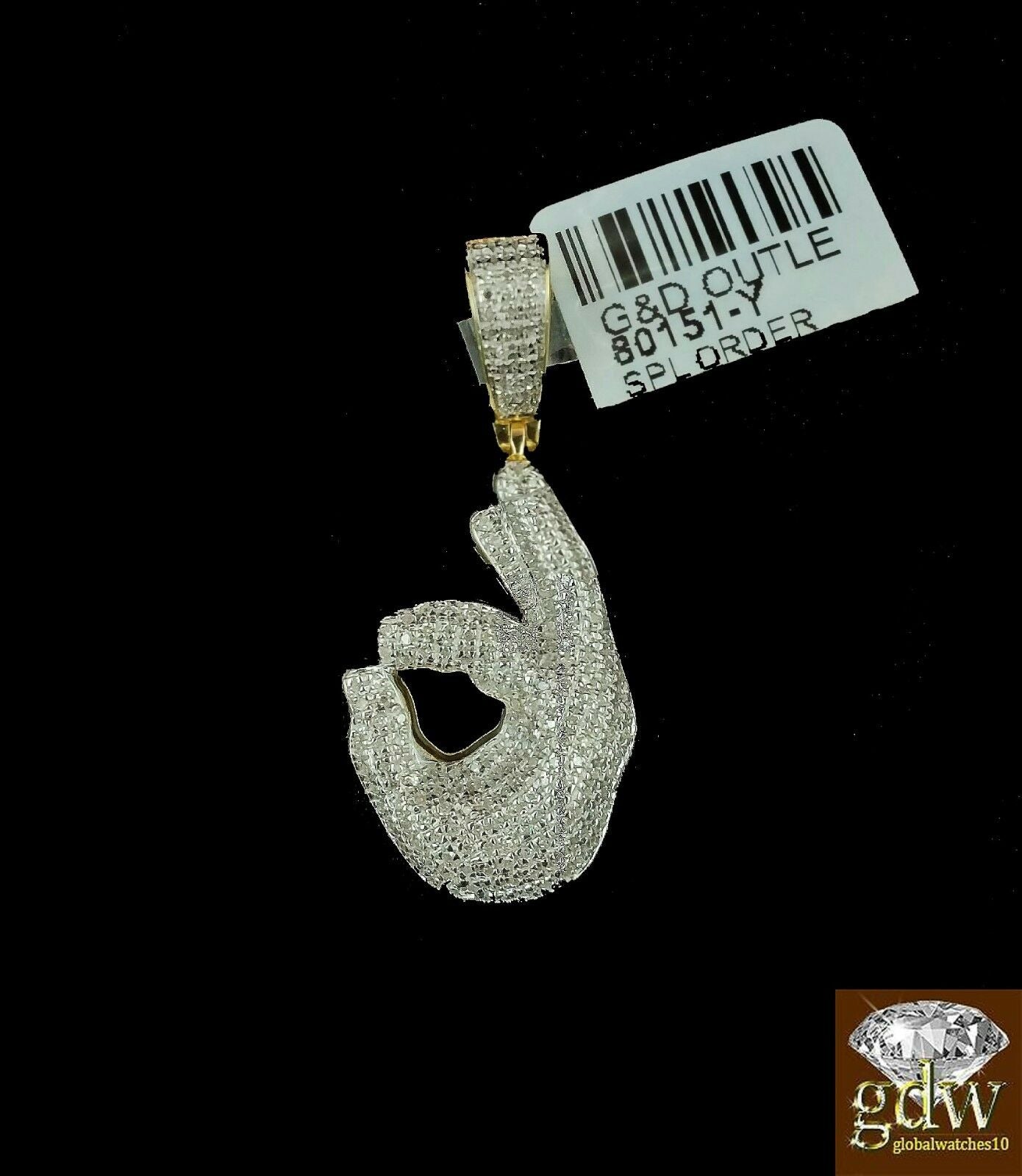 Real 10k Yellow Gold and Diamond Ok Hand Emoji Charm with 24" Miami Cuban Chain.