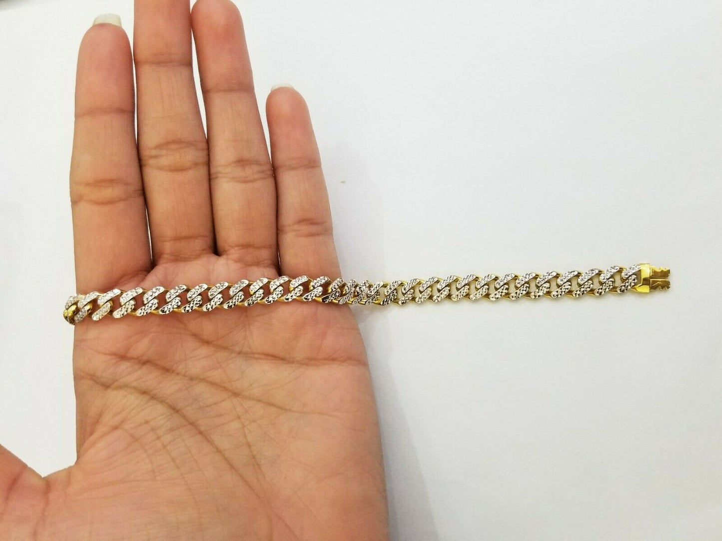 10K Yellow Gold Monaco Chain Bracelet 8mm Diamond Cut 8.5 " Long, 10kt